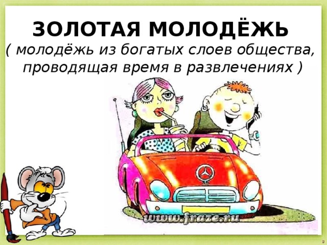 ЗОЛОТАЯ МОЛОДЁЖЬ ( молодёжь из богатых слоев общества,  проводящая время в развлечениях ) 