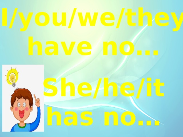 I/you/we/they have no… She/he/it has no… 