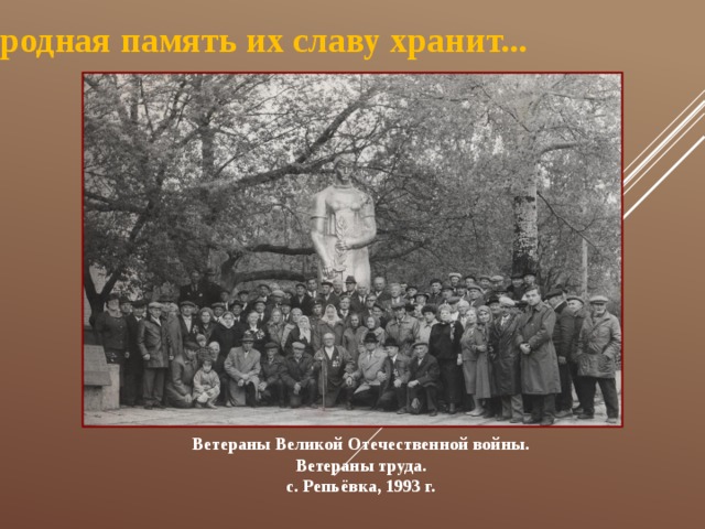Народная память их славу хранит... Ветераны Великой Отечественной войны. Ветераны труда. с. Репьёвка, 1993 г. 
