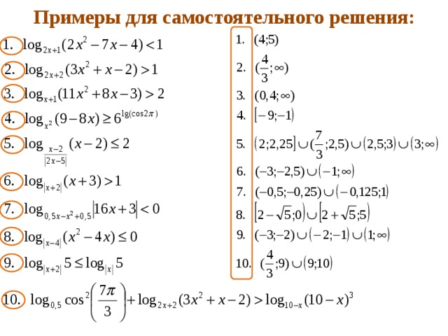 Примеры для самостоятельного решения: 