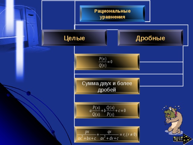 Рациональные уравнения Дробные Целые Сумма двух и более дробей end 