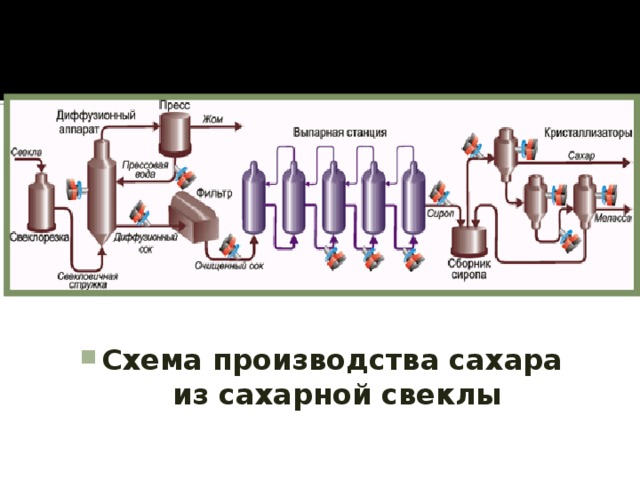 Схема производства сахара  из сахарной свеклы 
