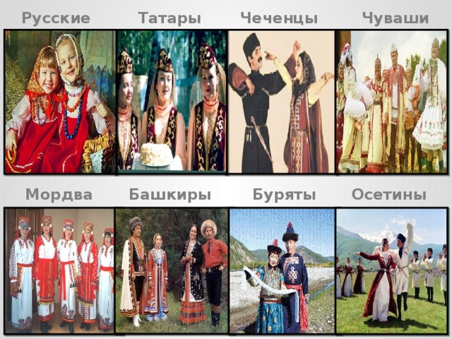 Татары Русские Чеченцы Чуваши Мордва Башкиры Осетины Буряты 