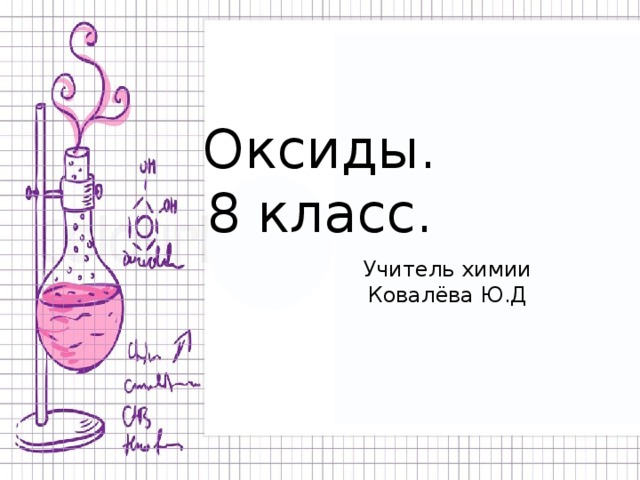 Оксиды.  8 класс. Учитель химии Ковалёва Ю.Д 
