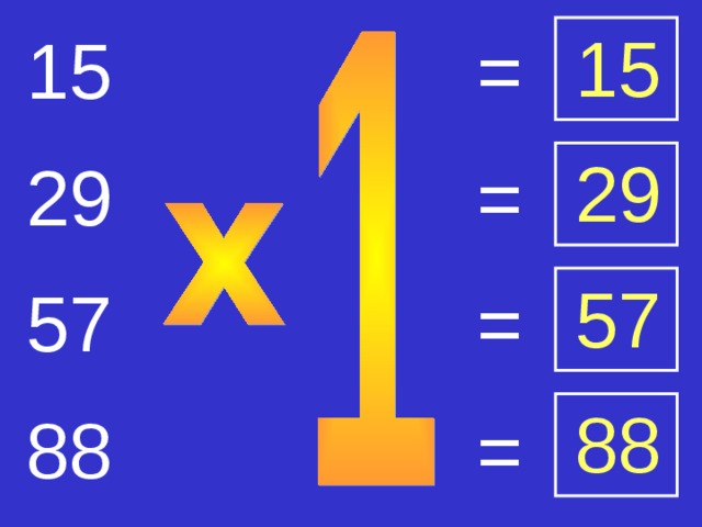 15 15 = 29 29 = 57 57 = 88 88 = 
