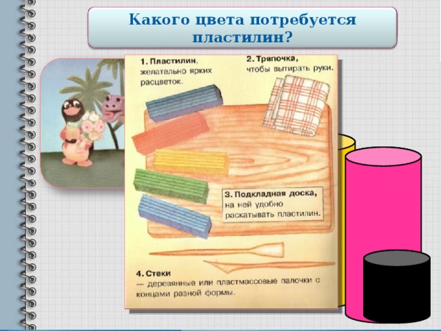 Готовим рабочее место Какого цвета потребуется пластилин? 
