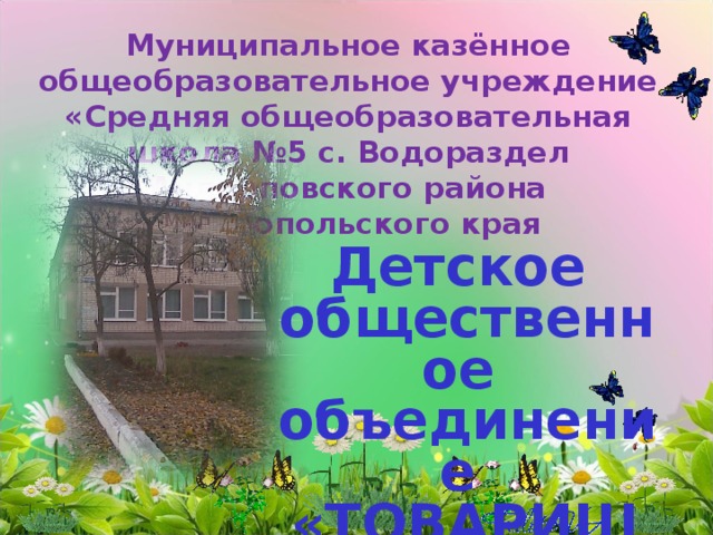 Муниципальное казённое общеобразовательное учреждение «Средняя общеобразовательная школа №5 с. Водораздел Андроповского района Ставропольского края Детское общественное объединение «ТОВАРИЩ» 