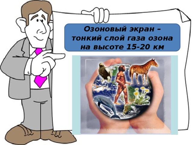 Озоновый экран – тонкий слой газа озона на высоте 15-20 км 