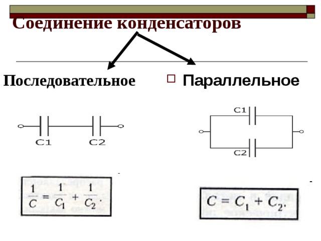 Соединение конденсаторов Последовательное Параллельное 