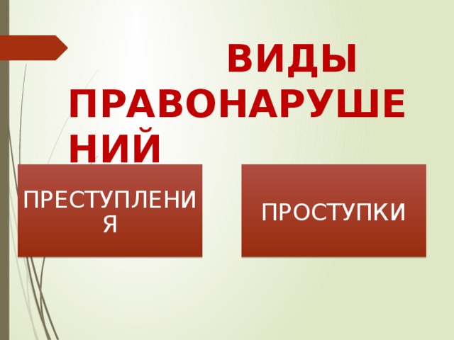  ВИДЫ ПРАВОНАРУШЕНИЙ ПРЕСТУПЛЕНИЯ ПРОСТУПКИ 