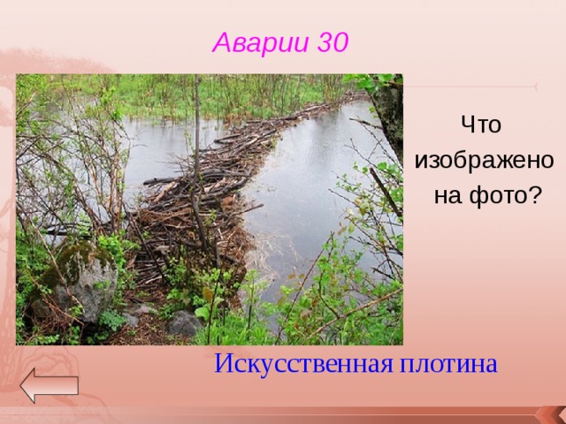 Аварии 30 Что изображено  на фото? Искусственная плотина 