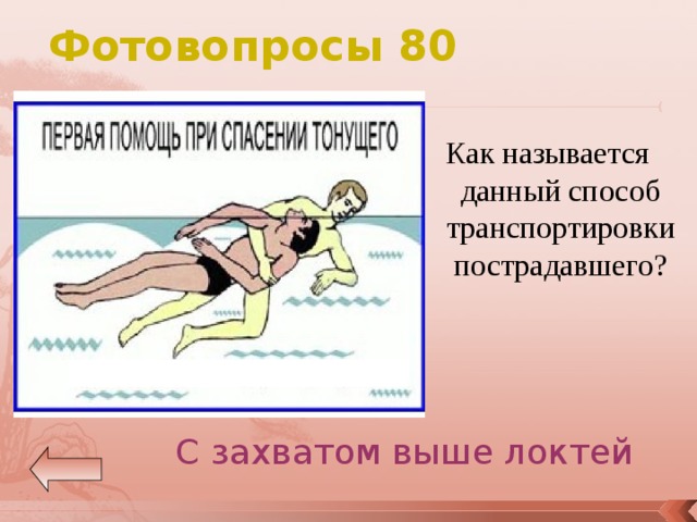 Фотовопросы 80 Как называется данный способ транспортировки пострадавшего? С захватом выше локтей 