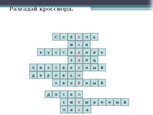 Разгадай кроссворд. о С ь б о л х и м к а т с н и у к р з ц а я в ы л н т с и й е н д е р е я в ь й х й ы н в о д я л е т н н ы а е м с ш й с а л и 