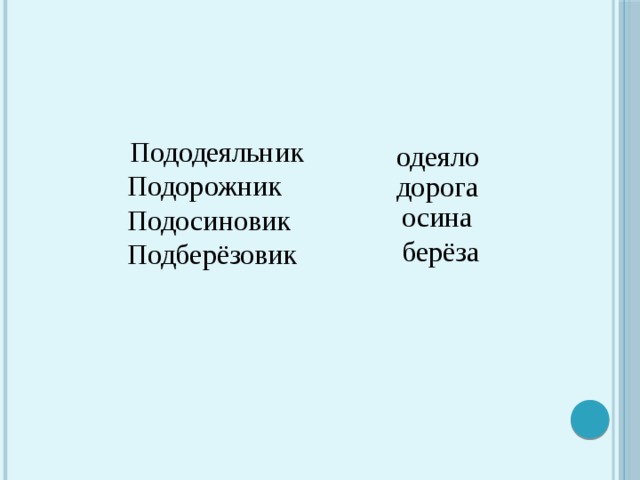          Пододеяльник                         Подорожник                              Подосиновик                            Подберёзовик                     одеяло дорога осина берёза 