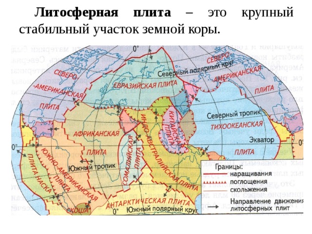  Литосферная плита – это крупный стабильный участок земной коры. 