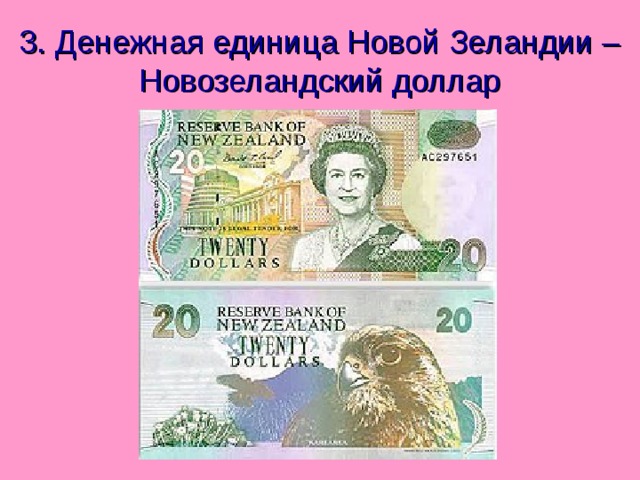 3. Денежная единица Новой Зеландии – Новозеландский доллар 