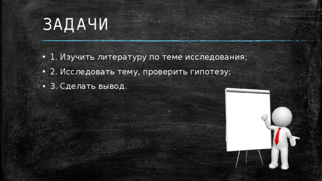 ЗАДАЧИ 1. Изучить литературу по теме исследования; 2. Исследовать тему, проверить гипотезу; 3. Сделать вывод.  