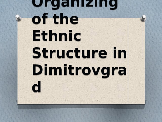 The Organizing of the Ethnic Structure in Dimitrovgrad 