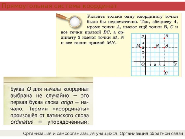 Прямоугольная система координат Организация и самоорганизация учащихся. Организация обратной связи 
