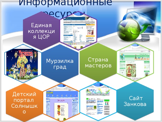 Информационные ресурсы Единая коллекция ЦОР Страна мастеров Мурзилка град  Сайт Занкова Детский портал Солнышко 