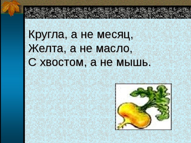 Кругла, а не месяц,  Желта, а не масло,  С хвостом, а не мышь. 