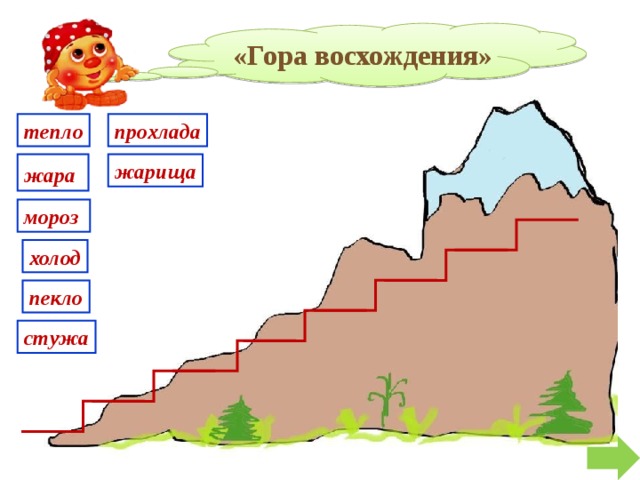 «Гора восхождения» тепло прохлада жара  жарища мороз  холод пекло стужа 