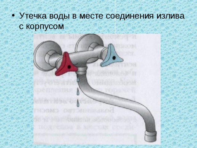 Утечка воды в месте соединения излива с корпусом 