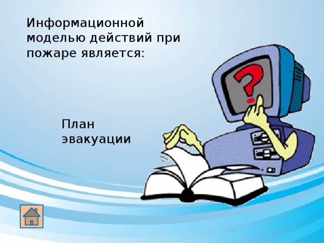 Информационной моделью действий при пожаре является: План эвакуации 