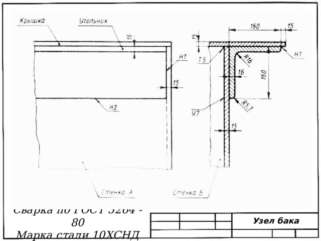 Сварка по ГОСТ 5264 - 80 Марка стали 10ХСНД Узел бака 