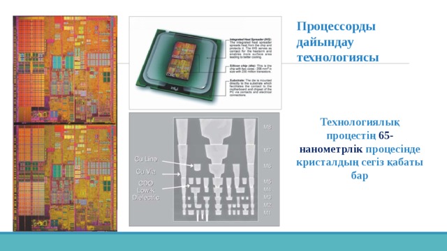  Процессорды дайындау технологиясы Технологиялық процестің 65-нанометрлік процесінде кристалдың сегіз қабаты бар 