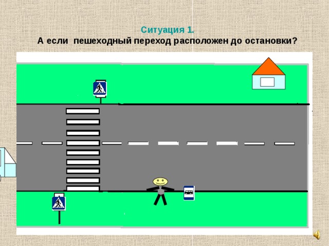 Ситуация 1.  А если пешеходный переход расположен до остановки? 
