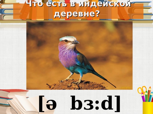 Что есть в индейской деревне? Под запись в тетрадь [ə b ɜ: d]  