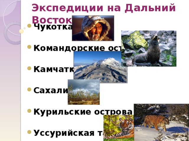 Экспедиции на Дальний Восток Чукотка  Командорские острова  Камчатка  Сахалин  Курильские острова  Уссурийская тайга 