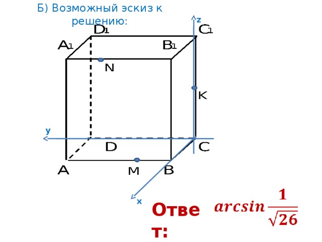 Б) Возможный эскиз к решению: z y x Ответ: 