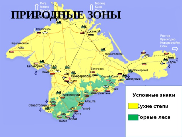 ПРИРОДНЫЕ ЗОНЫ Условные знаки  Сухие степи с  Горные леса 