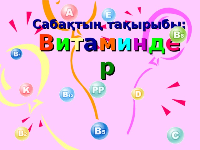 Сабақтың тақырыбы:  В и т а м и н д е р   
