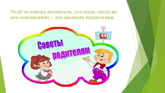 Чтоб человека воспитать, его надо знать во вех отношениях – это аксиома педагогики   
