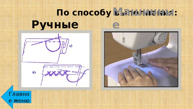 По способу выполнения: Ручные Машинные Главное меню 