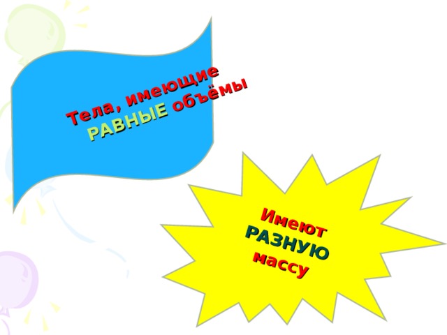 Имеют РАЗНУЮ массу Тела, имеющие  РАВНЫЕ объёмы 