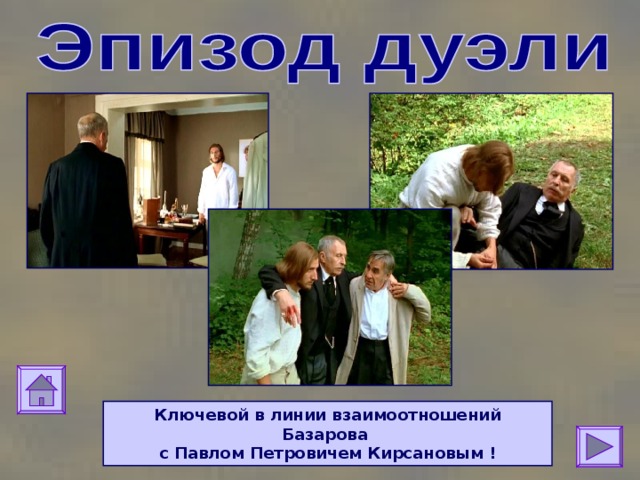 Ключевой в линии взаимоотношений Базарова  с Павлом Петровичем Кирсановым ! 