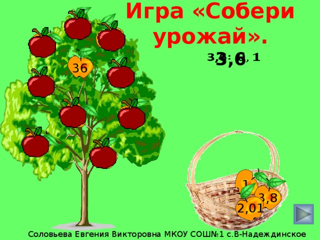 Игра «Собери урожай». 15 2,1 0,25   3,6 36 10 3,6 0,6 3,9 1 0,4 1 3,8 2,01 
