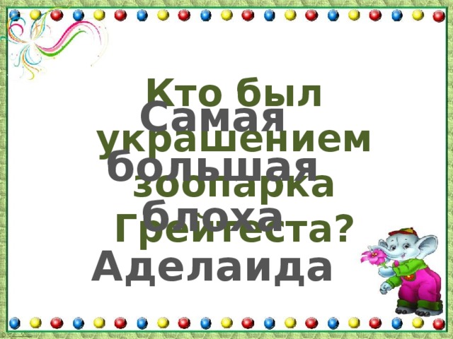 Кто был украшением зоопарка Грейтеста? Самая большая блоха Аделаида 