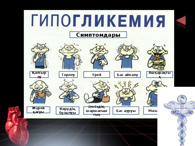 Симптомдары Қалтырау Терлеу Үрей Бас айналу Ашқарақтық Жүрек қағуы Көрудің бұзылуы Әлсіздік, шаршағыштық Бас ауруы Мазасыз 