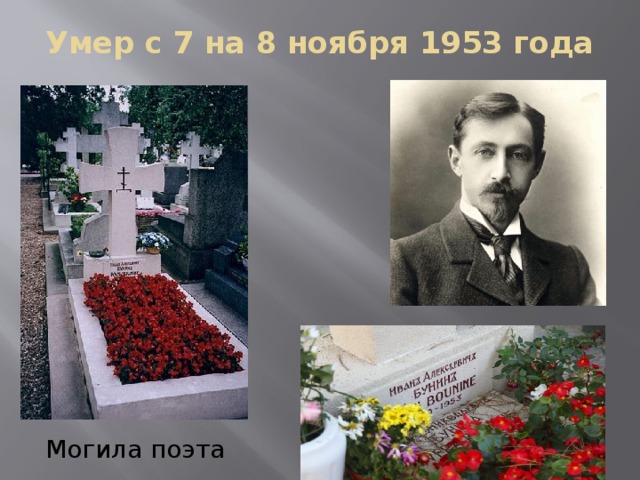 Умер с 7 на 8 ноября 1953 года   Могила поэта 