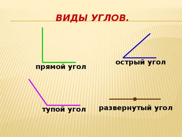 Виды углов. острый угол прямой угол развернутый угол тупой угол 