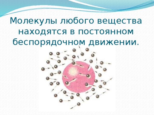 Молекулы любого вещества находятся в постоянном беспорядочном движении. 