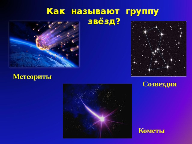 Как называют группу звёзд? Метеориты Созвездия Кометы 