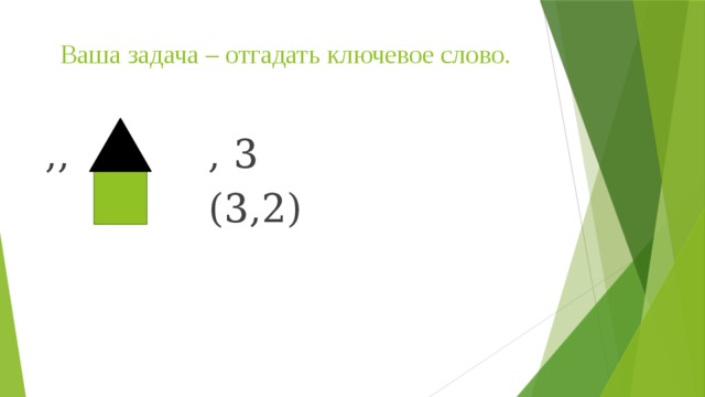  Ваша задача – отгадать ключевое слово. ,, , 3  (3,2) 