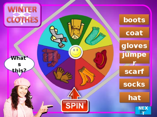 boots coat gloves jumper What’s this? scarf socks hat NEXT 