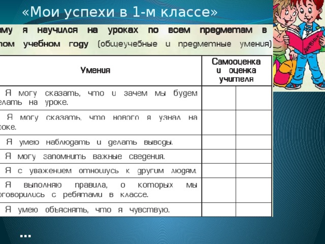  «Мои успехи в 1-м классе» … 